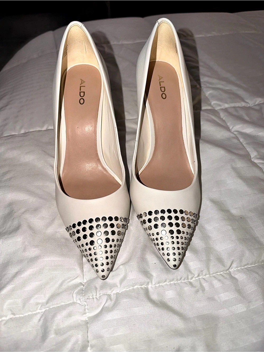 ALDO Studded Pointed-Toe Heels in White